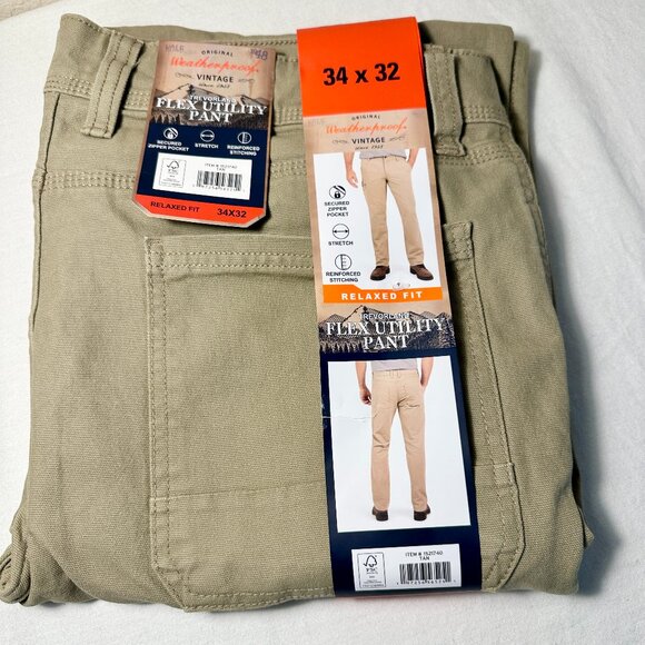 Weatherproof Vintage Trevorland Flex Utility Pant Size 34X32 Tan Relaxed Fit NEW - Picture 1 of 13